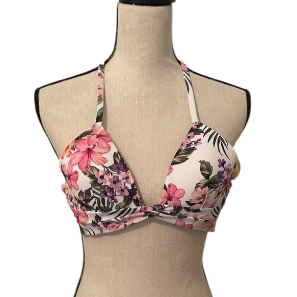 Shade Shore Floral Bikini Top 34B Lightly Padded Adjustable Tropical EUC - Picture 1 of 8